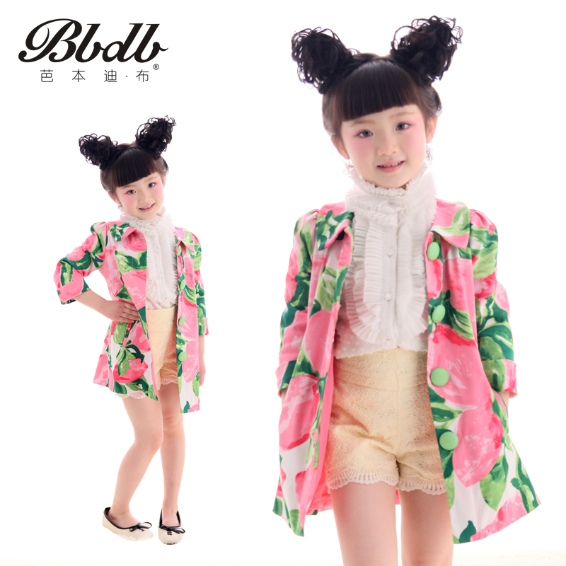 Book children's clothing girl child 2013 spring peach pink 100% cotton 7 quarter sleeve trench outerwear 13001