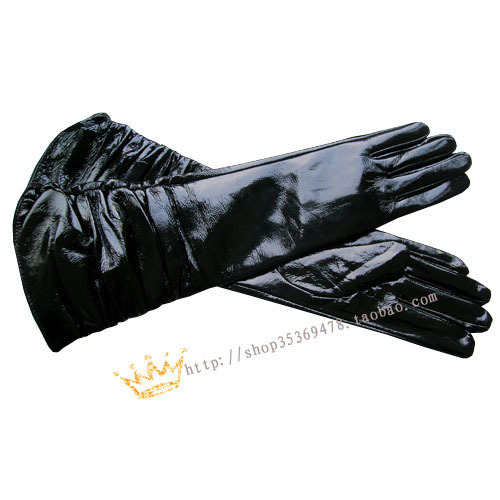 Book - women's suede japanned leather on both sides of the natural long gloves - 48cm