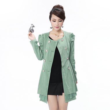 Bordered 2012 slim double breasted trench o-neck skirt female