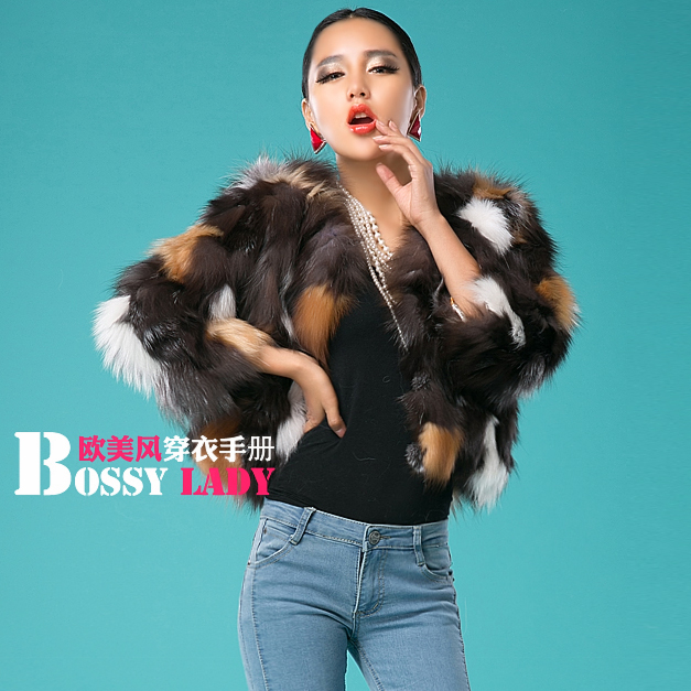 Bossy lady2012 fashion queen colorant match fox fur coat