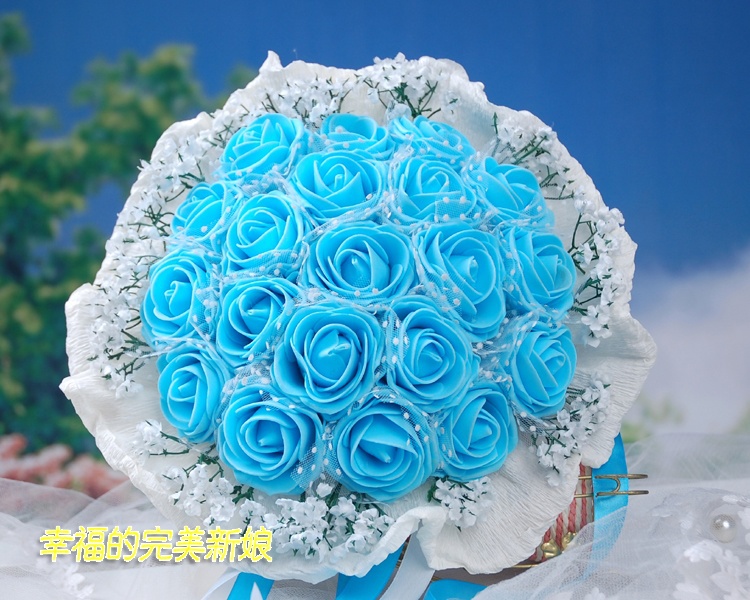 bouquet Free shipping high quality Blue Bribe bouquet of flowers wedding Bride wedding holding flowers  20 PE rose