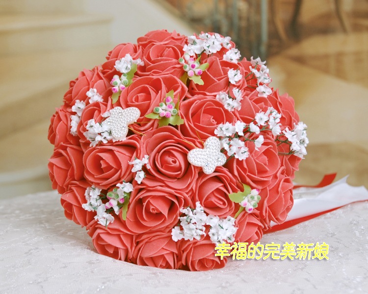 bouquet Free shipping high quality Pink Bribe bouquet of flowers wedding Bride wedding holding flowers 26  PE rose
