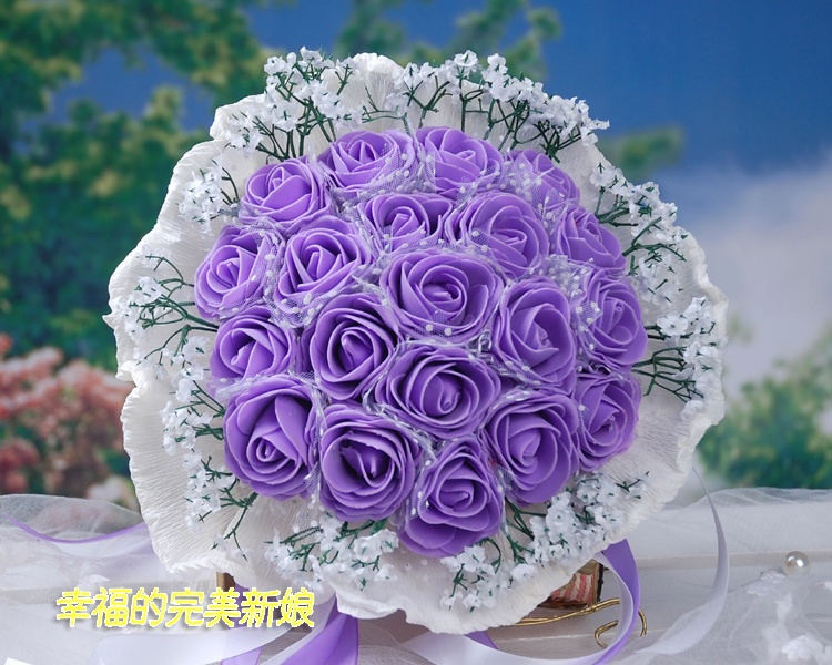 bouquet Free shipping high quality Purple  Bribe bouquet of flowers wedding Bride wedding holding flowers  20 PE rose