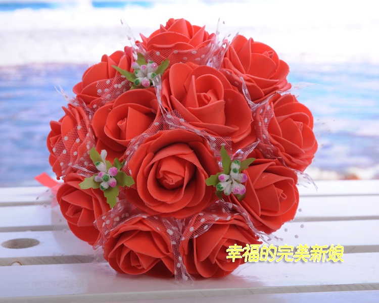 bouquet Free shipping high quality Red bridesmaid bouquet of flowers wedding Bride wedding holding flowers  12 PE rose