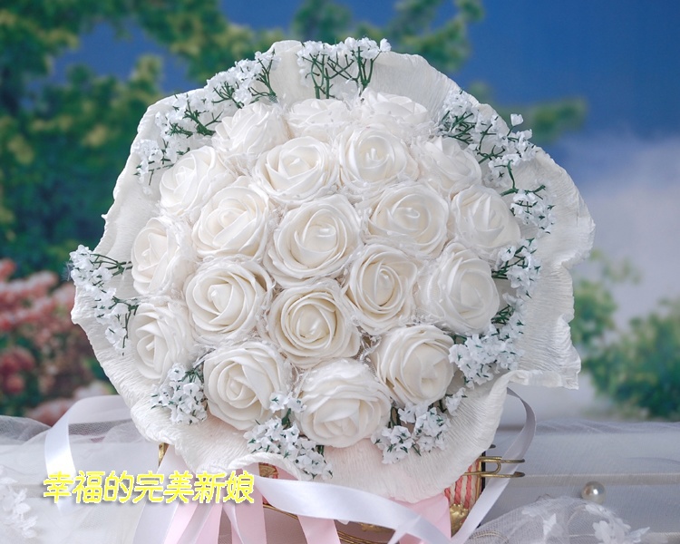 bouquet Free shipping high quality White Bribe bouquet of flowers wedding Bride wedding holding flowers  20 PE rose