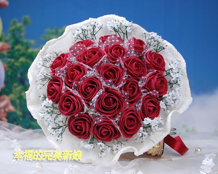 bouquet Free shipping high quality Wine Red Bribe bouquet of flowers wedding Bride wedding holding flowers  20 PE rose