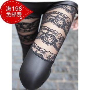 Boutique faux leather pants patchwork flower leather pants rose legging