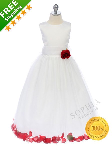 Boutique White and Red Flower Girls Princess Party Dress 100% Satisfaction Guaranteed