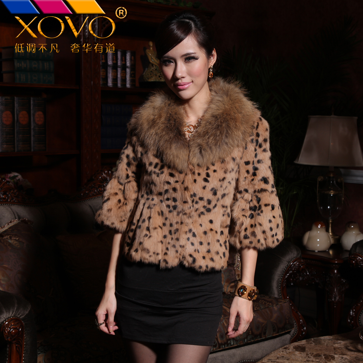 Boutique women's 2012 autumn new arrival raccoon fur slim full leather leopard print rex rabbit hair fur coat short design