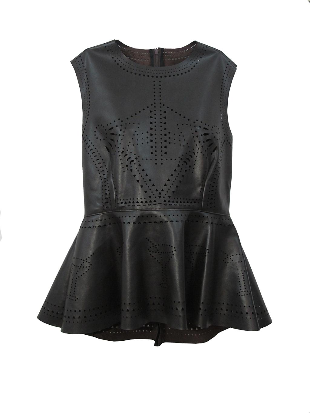 Boutique women's cutout ruffle sweep leather clothing sleeveless vest top