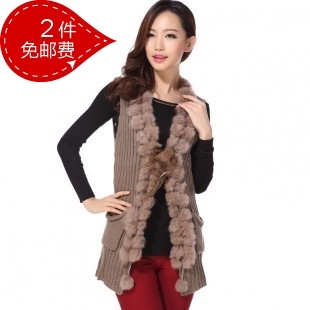 Boutique women's slim chest rabbit fur decoration sleeveless sweater outerwear vest