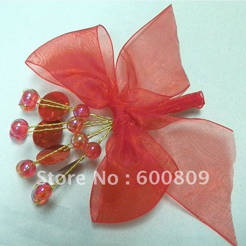 BOUTONNIERES ~ Red Handmade crystals Wedding Flowers Groom Groomsmen