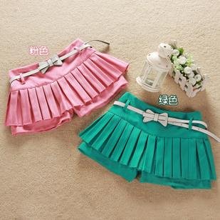 Bow Belt Pleated Culottes Shorts Skirts Style Solid Cotton Cloth Short Style Summer Hot Pants Thin Fashion Lady