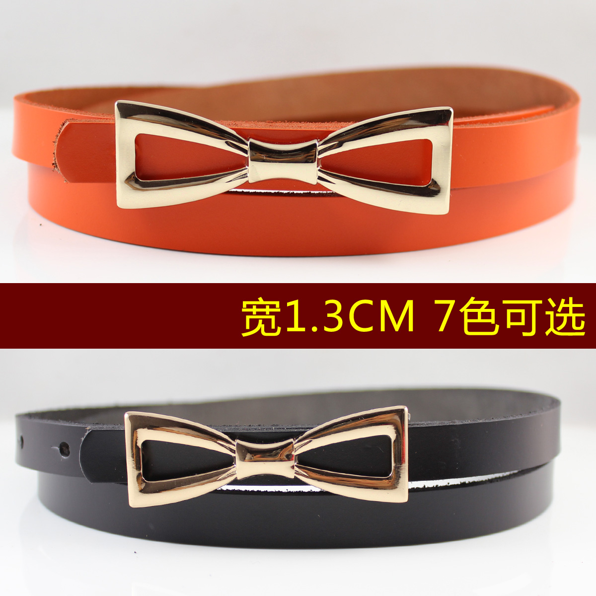 Bow buckle cowhide women's thin belt genuine leather strap Women all-match female strap