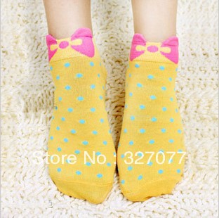 Bow cute socks wave point dot boat socks Ms. sport socks