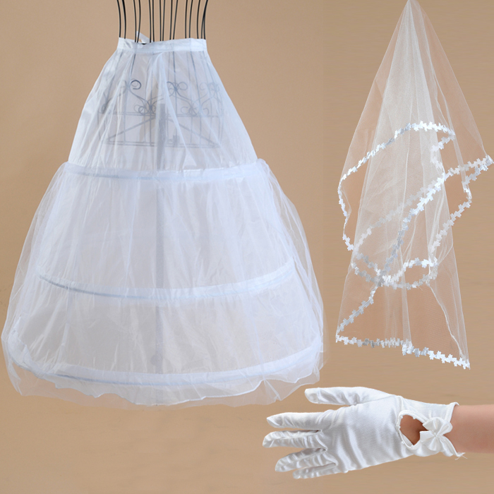 Bow design short gloves 1.5 meters laciness veil 3 panniers bundle bridal accessories wedding accessories