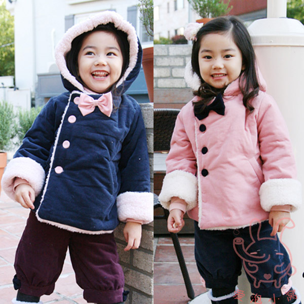 Bow female child outerwear child cotton-padded jacket