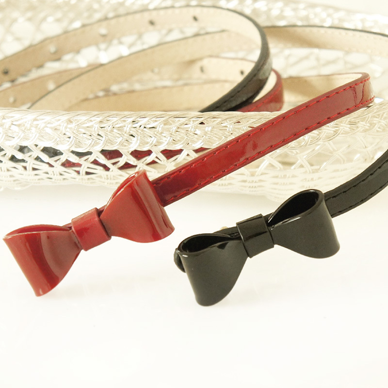 Bow japanned leather decoration thin belt genuine leather strap Women fashion all-match sh75
