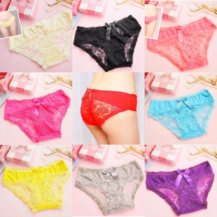 Bow-knot lace hip sexy women cotton panty G-string lingerie temptation panties underwear underpants