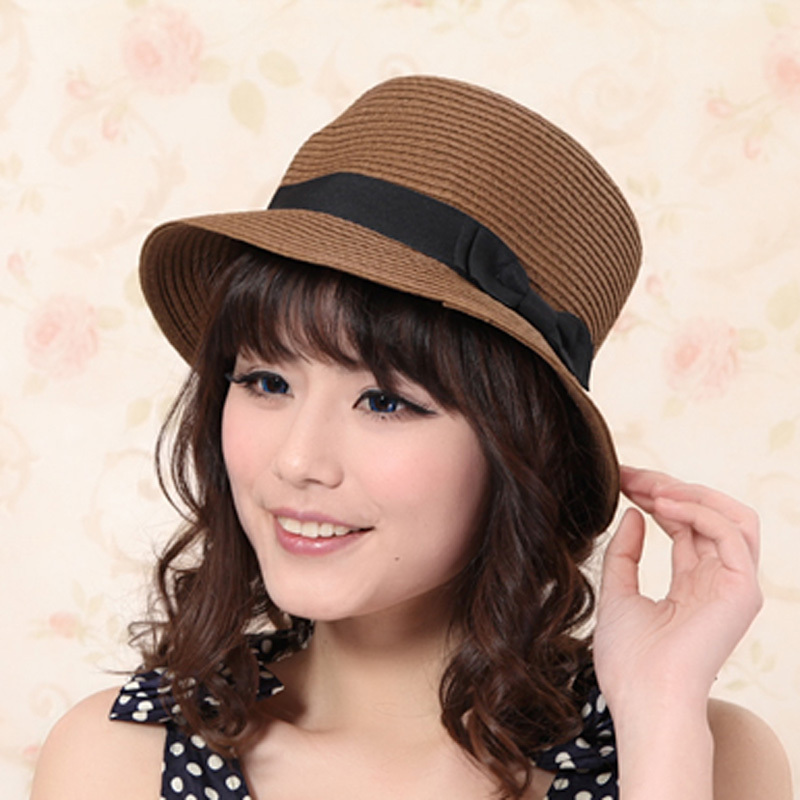 Bow male women's straw braid flat hat strawhat sunbonnet anti-uv hr155