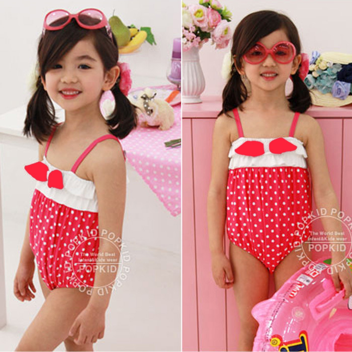 Bow one-piece dress child female swimwear baby spa parent-child swimwear swimming cap