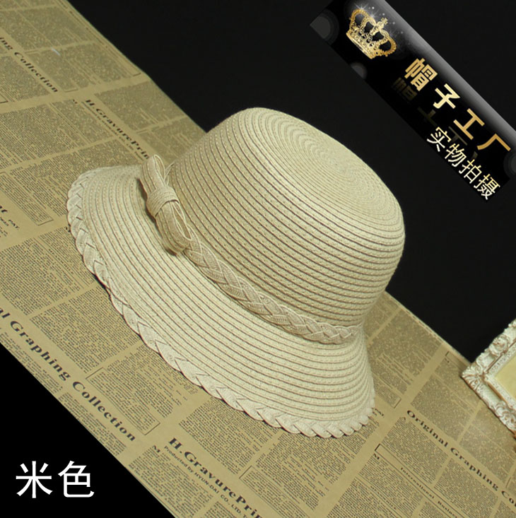 Bow straw hat female summer sunbonnet millinery sun hat beach cap sun hat