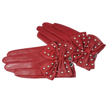 Bow Stud Lady's Sheep Leather Fashion Gloves Black/Red Color Free Shipping--102999