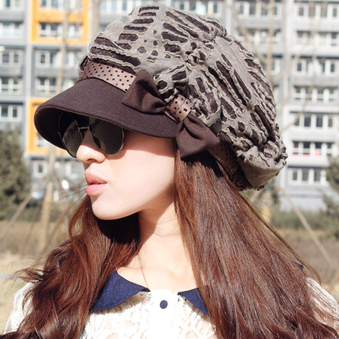 Bow summer female paragraph hole fashion warm hat small spring