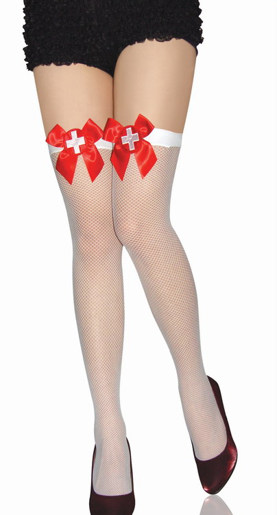 bow white small mesh stockings 7808