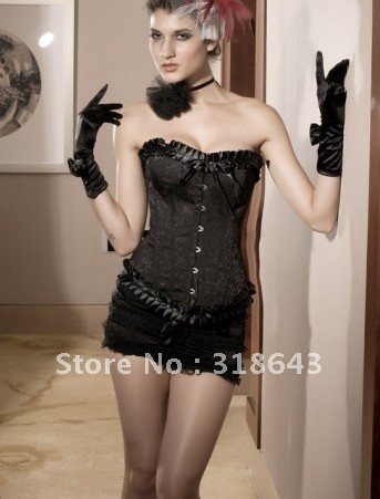 Bowknot Strapless Flower Print Single Breasted Women Bustier Set 2Pcs