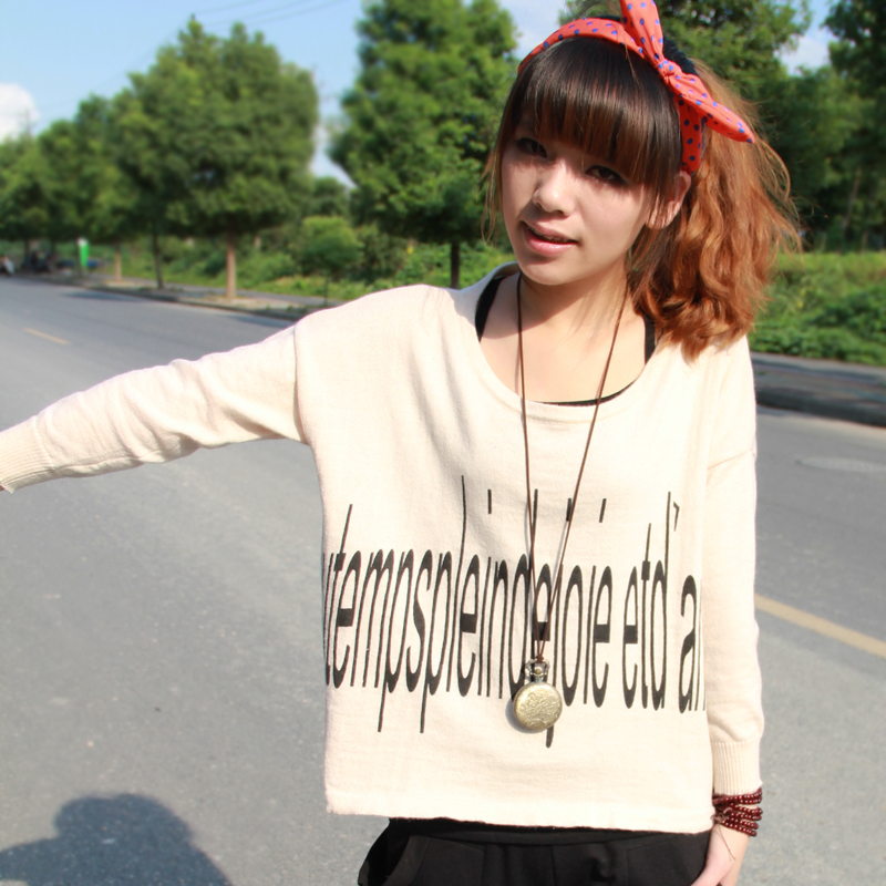 Box autumn women's sweater loose batwing shirt letter short design long-sleeve sweater shirt