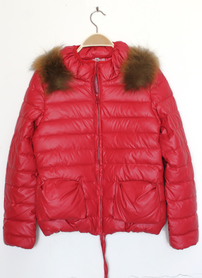 Box plush with a collar hood PU 3 waterproof down coat