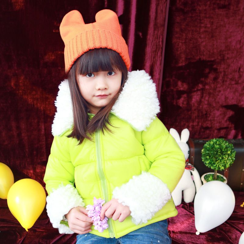 Boy child children's female child clothing cotton-padded jacket wadded jacket outerwear thick fur collar winter