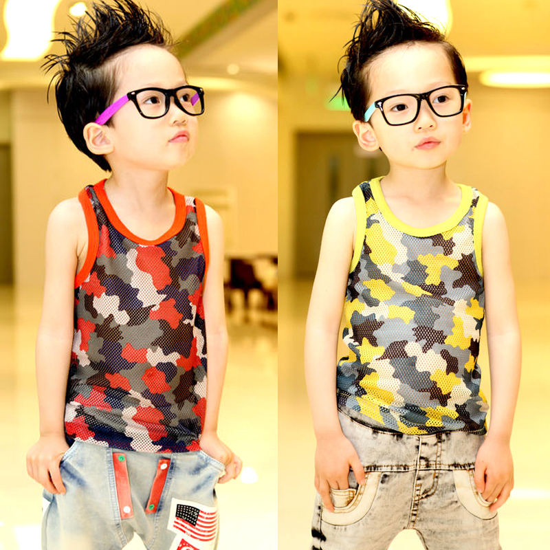 boys  girl's Summer baby children's clothing boy child personality male Camouflage cutout t-shirt vest net y12301