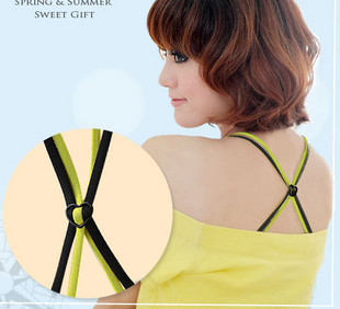 Bra cross double shoulder strap two-color underwear bra belt heart cross buckle color block decoration elastic invisible tape