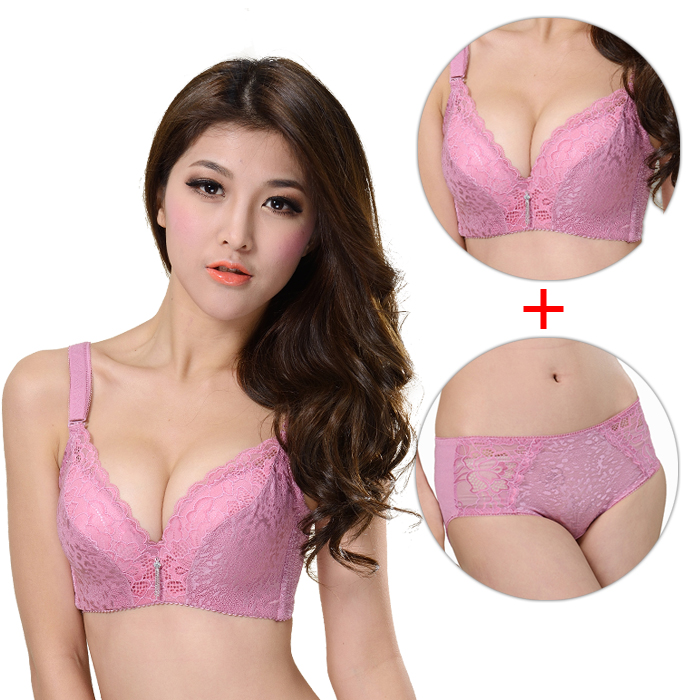 Bra set sexy underwear lace women's small push up thickening adjustable bra