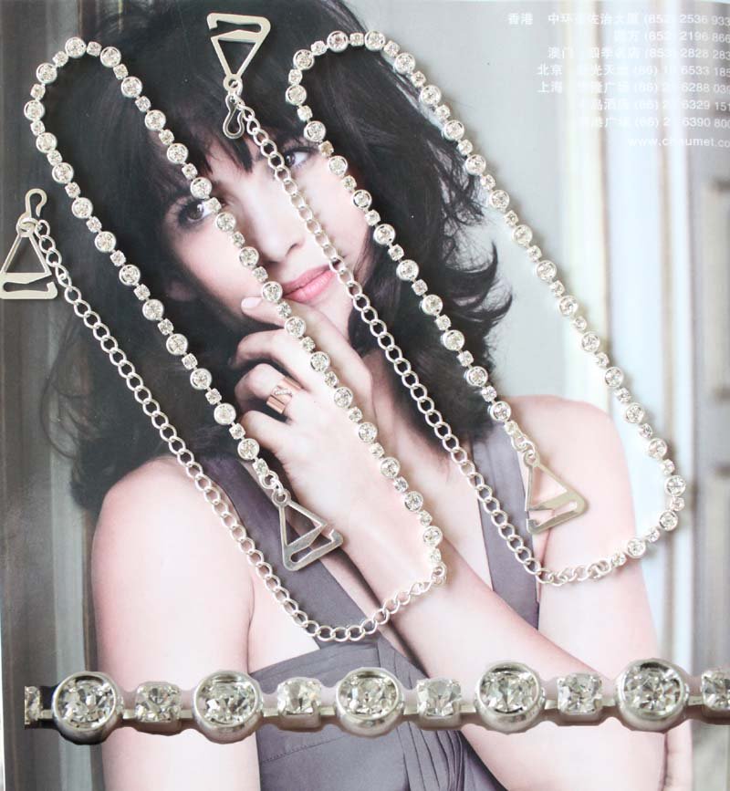 Bra Strap!BB172-193!Free Shipping!6Pairs/Lot!Crystal Color!Fashion Brass Metal Chain Imitation Diamond Underwear Accessories