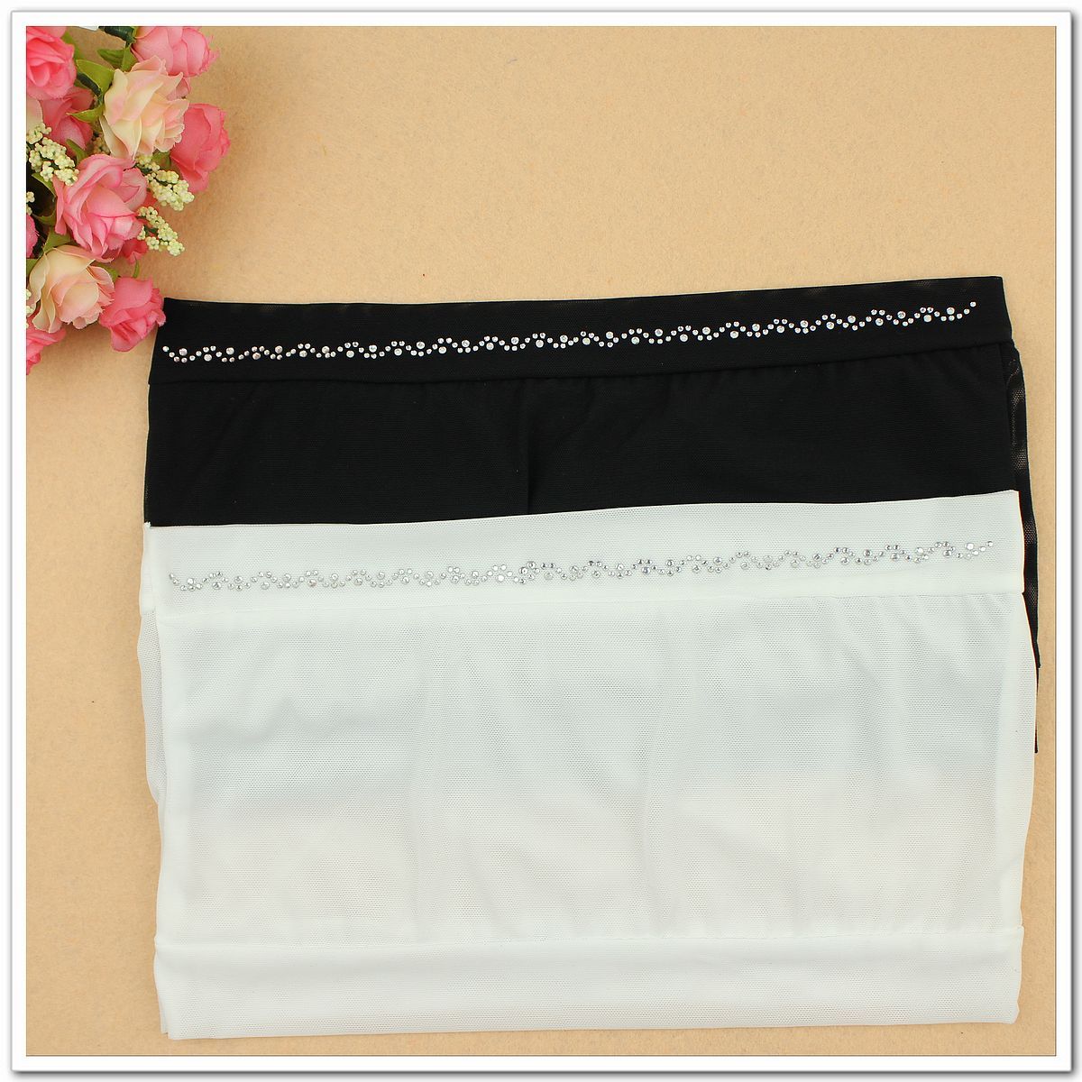 Bra underwear comfortable breathable sweat absorbing gauze tube top sparkling diamond black and white tube top