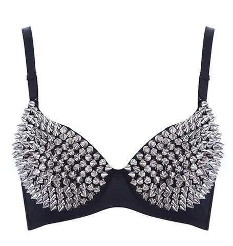 Bra Women Party Disco All-over Spike Stud Design Bra Metallic Punk Dance Bra Best Quality Free Shipping W1190