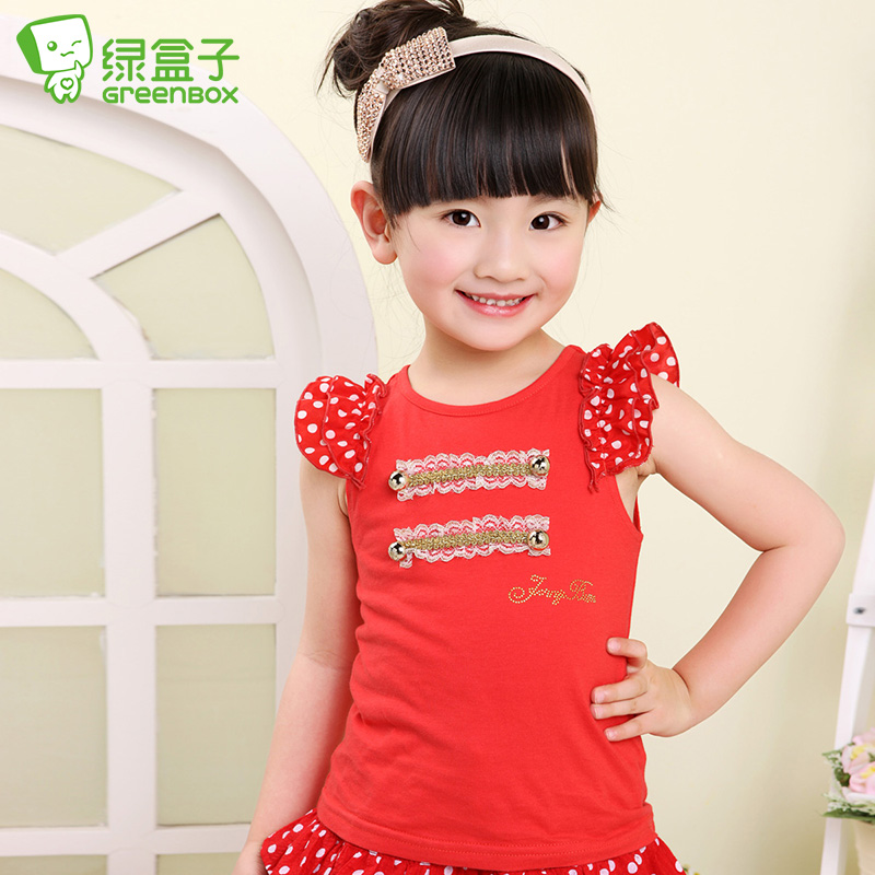 Brand 2013 Children's clothing green box jenny bell girls childrens T-shirt childrens summer short-sleeve