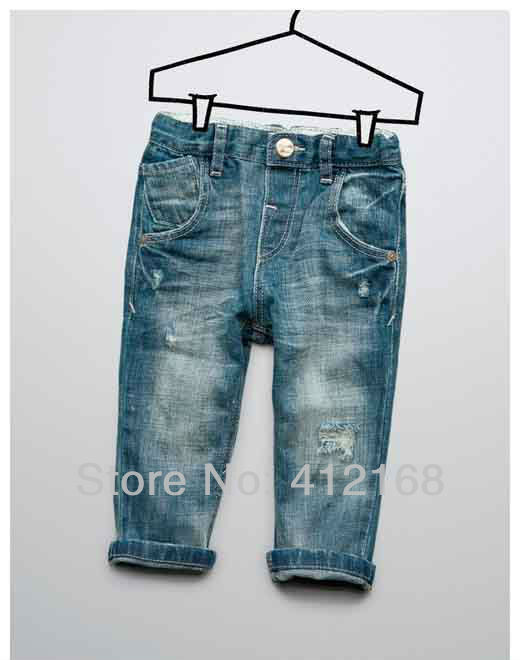 Brand 2013 spring summer kids clothes denim pants for children zaraaaa trousers boys girls hole jeans