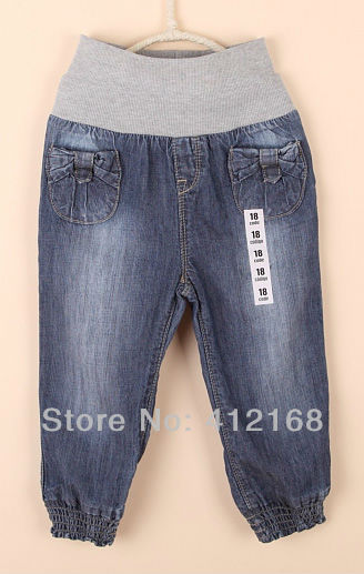 Brand 2013 Summer New Arrival Children's high waisted bow denim pants for girls harem shorts jeans  kids boys  5 pieces/lot 05