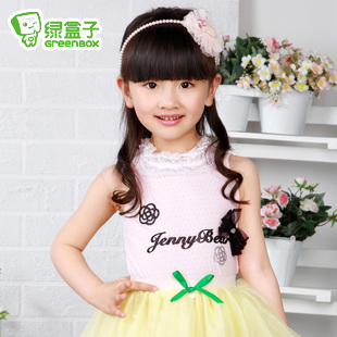 Brand 2013 Sweet jacquard bow sleeveless T-shirt girls childrens boy