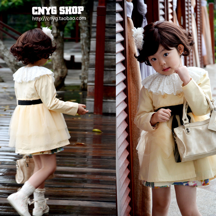 Brand FreeShipping Wardrobe beige gauze black bow slim waist outerwear double breasted trench