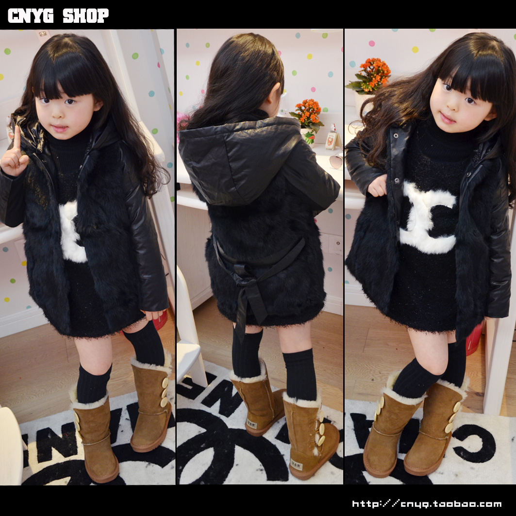 Brand FreeShipping Wardrobe luxury of paragraph before and after the rabbit fur patchwork with a hood down coat 518 468