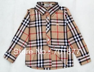 brand knight embroidery logo british style plaid long sleeve shirt kids clothes, children clothing,  5#130116
