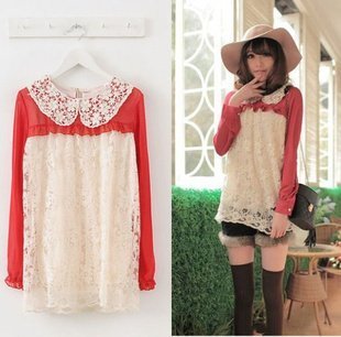 brand name long sleeve sweet girls' lace blouse Dilys drop ship wholesale woman's blouse