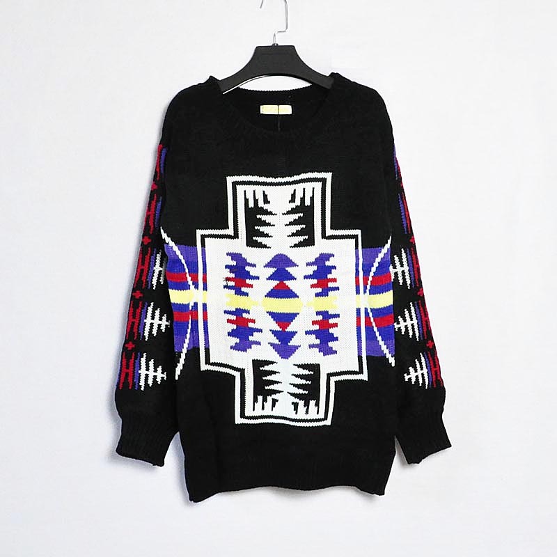 brand new 2012 autumn winter sweet color block abstract geometry crochet o-neck all-match loose knitted sweater free shipping