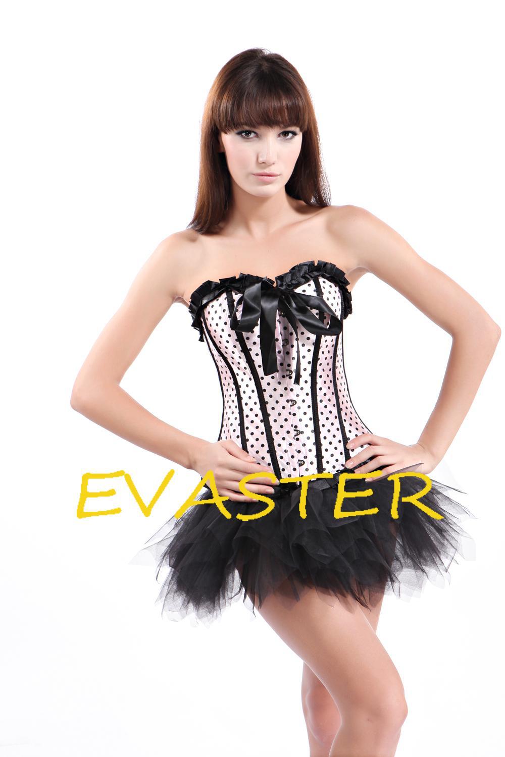 brand new cute pretty Pink Burlesque Polka Dot free shipping corset pink