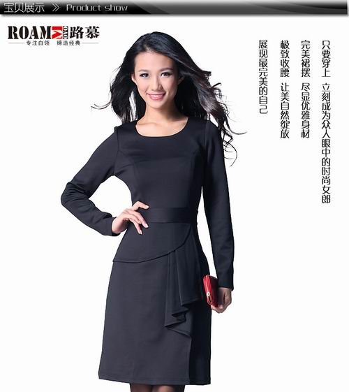 Brand new fashion OL dress, plus size lady dress, black, red and purple, 1pcs/lot, free shipping(drop shipping)